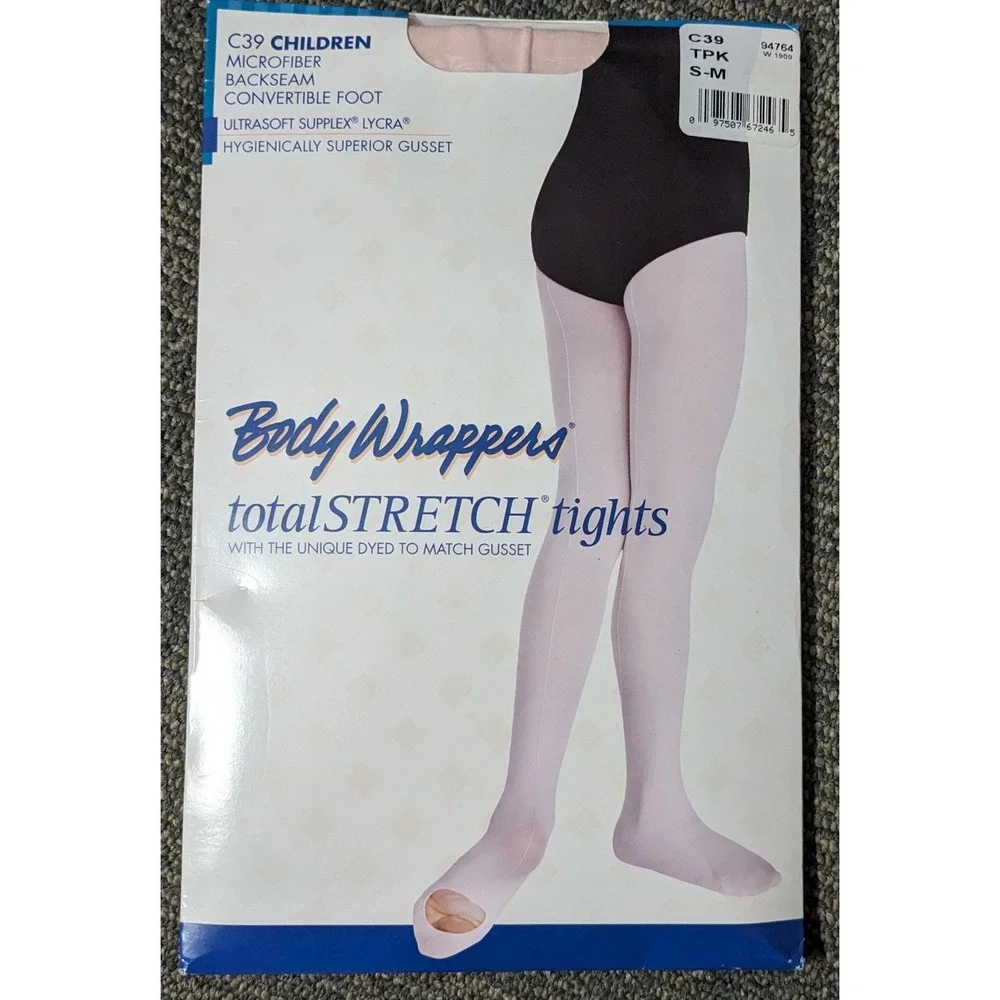 Body Wrappers Tights C39 Girls S/M‎ Theatrical Pink Backseam Convertible Dance
